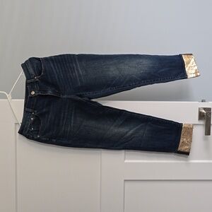 Vintage Style Jeans W/ Gold Sequin Cuffs